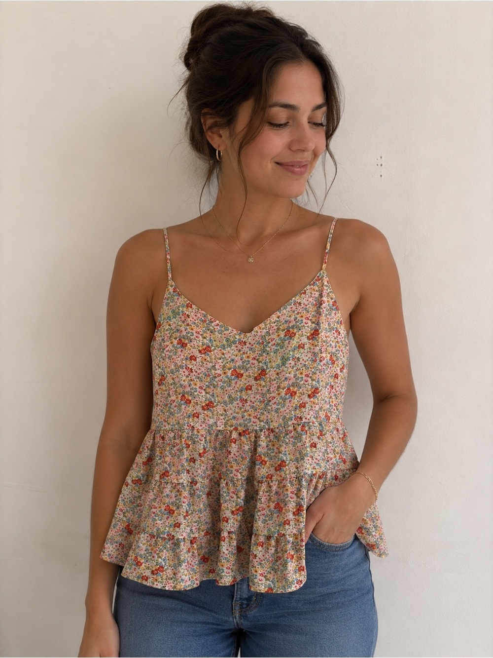 Monteau Floral Pink Multi-Color Spaghetti Strap Camisole
